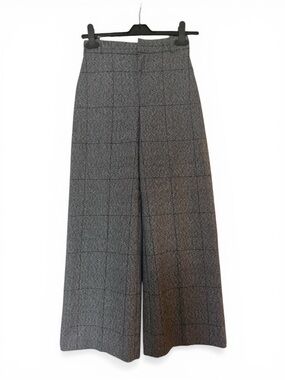 Mango Gray Plaid Wide-Leg Trousers
